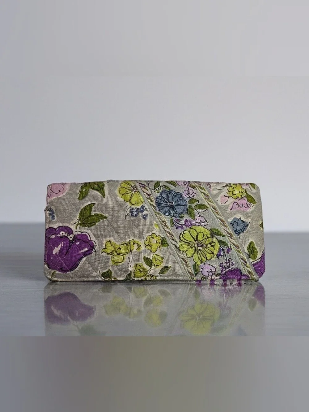 Vera Bradley Floral Wallet Clutch - Gray Purple & Green - Picture 1 of 6